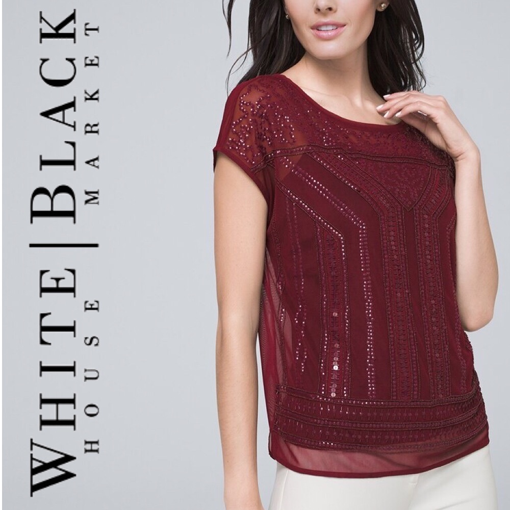 WHBM • Madder Red • embellished top Sz S